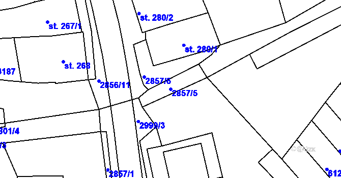Parcela st. 2857/5 v KÚ Teplá, Katastrální mapa