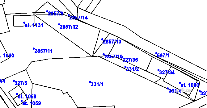 Parcela st. 2857/10 v KÚ Teplá, Katastrální mapa