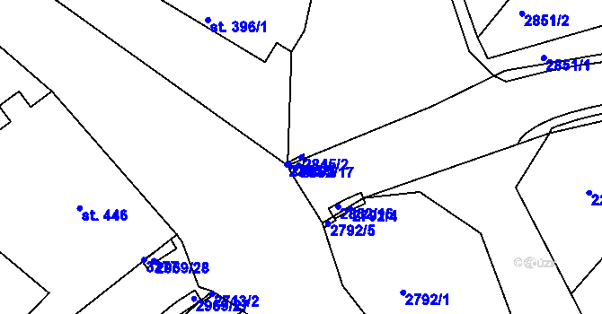 Parcela st. 2845/2 v KÚ Teplá, Katastrální mapa