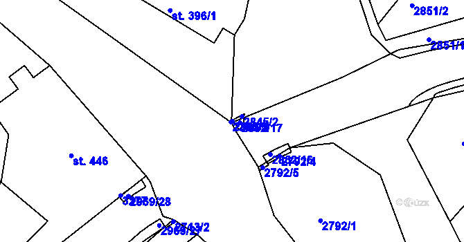 Parcela st. 2845/3 v KÚ Teplá, Katastrální mapa