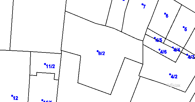 Parcela st. 9/2 v KÚ Teplice, Katastrální mapa