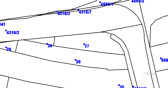 Parcela st. 27 v KÚ Teplice, Katastrální mapa
