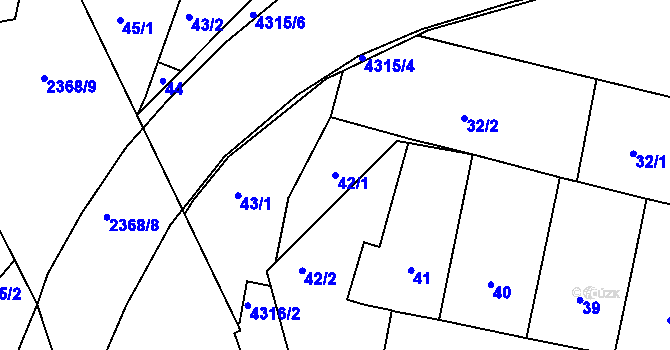 Parcela st. 42/1 v KÚ Teplice, Katastrální mapa