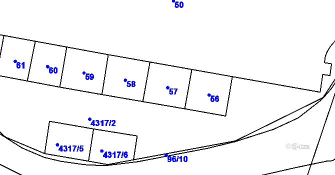 Parcela st. 57 v KÚ Teplice, Katastrální mapa