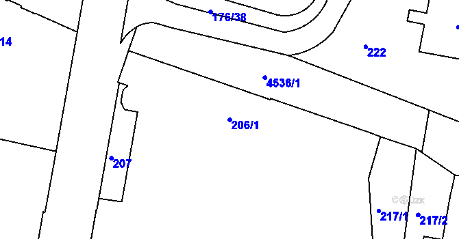 Parcela st. 206/1 v KÚ Teplice, Katastrální mapa