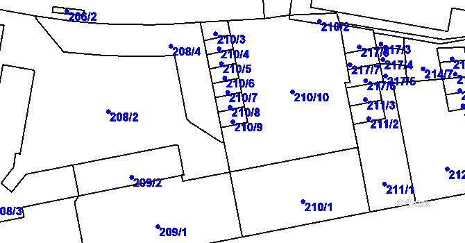 Parcela st. 210/9 v KÚ Teplice, Katastrální mapa