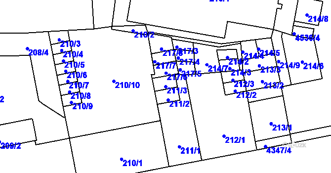 Parcela st. 211/3 v KÚ Teplice, Katastrální mapa