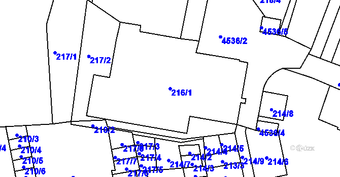 Parcela st. 216/1 v KÚ Teplice, Katastrální mapa