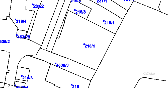 Parcela st. 218/1 v KÚ Teplice, Katastrální mapa