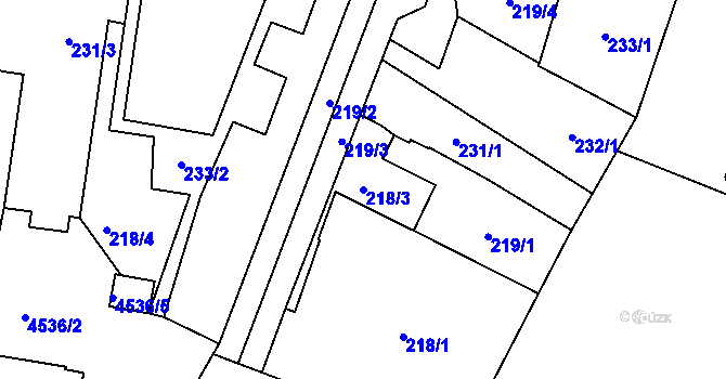 Parcela st. 218/3 v KÚ Teplice, Katastrální mapa