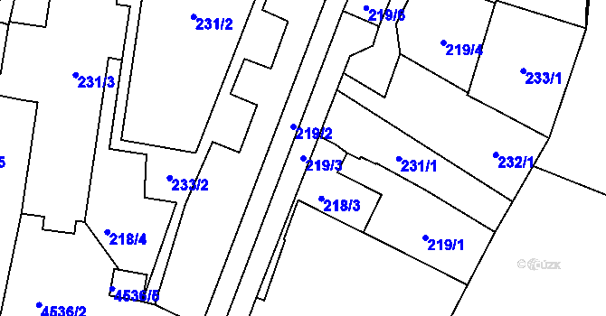 Parcela st. 219/3 v KÚ Teplice, Katastrální mapa