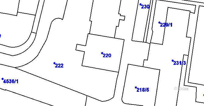 Parcela st. 220 v KÚ Teplice, Katastrální mapa