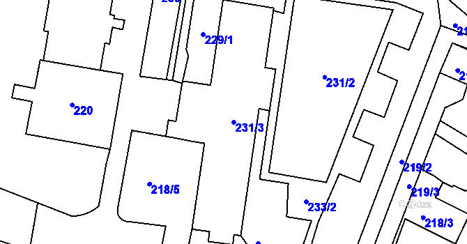 Parcela st. 231/3 v KÚ Teplice, Katastrální mapa