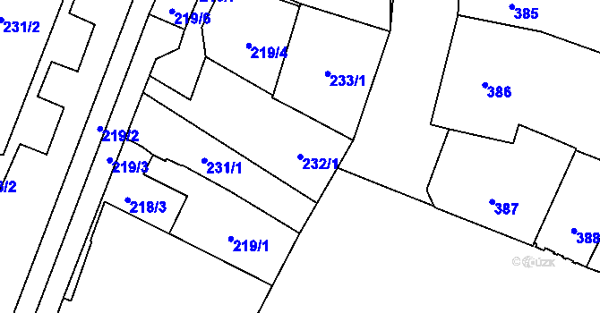 Parcela st. 232/1 v KÚ Teplice, Katastrální mapa