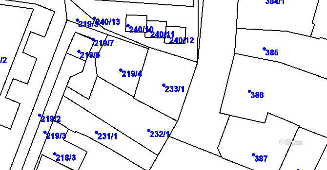 Parcela st. 233/1 v KÚ Teplice, Katastrální mapa