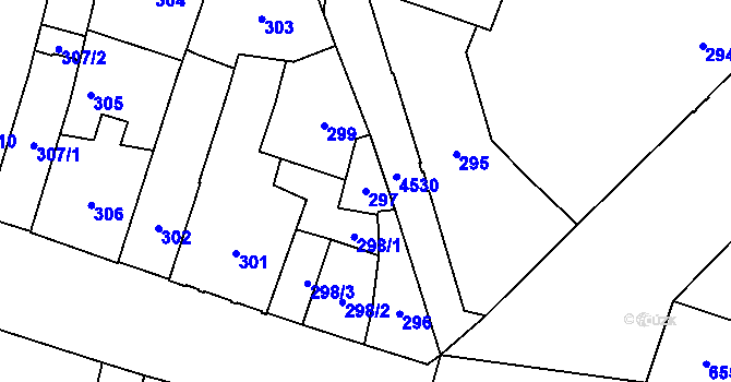 Parcela st. 297 v KÚ Teplice, Katastrální mapa