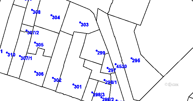 Parcela st. 299 v KÚ Teplice, Katastrální mapa