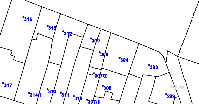 Parcela st. 308 v KÚ Teplice, Katastrální mapa