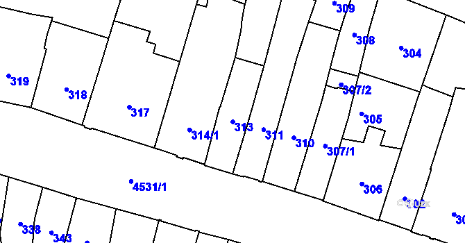 Parcela st. 313 v KÚ Teplice, Katastrální mapa