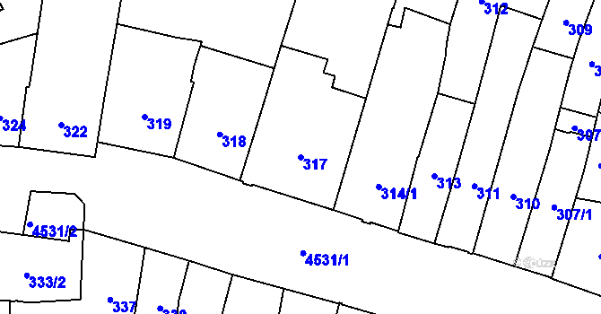 Parcela st. 317 v KÚ Teplice, Katastrální mapa