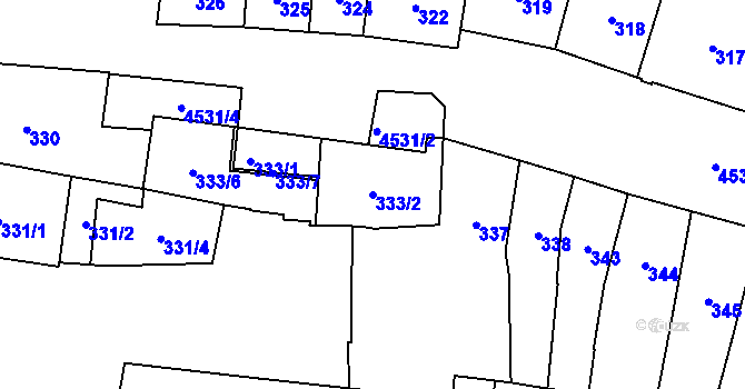 Parcela st. 333/2 v KÚ Teplice, Katastrální mapa