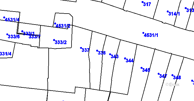 Parcela st. 338 v KÚ Teplice, Katastrální mapa
