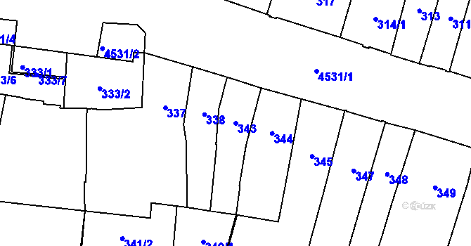 Parcela st. 343 v KÚ Teplice, Katastrální mapa
