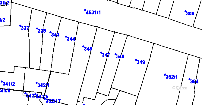 Parcela st. 347 v KÚ Teplice, Katastrální mapa