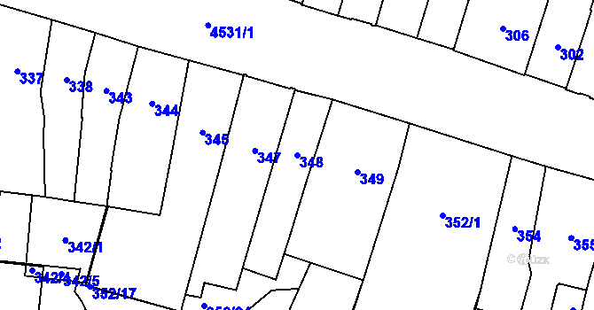 Parcela st. 348 v KÚ Teplice, Katastrální mapa