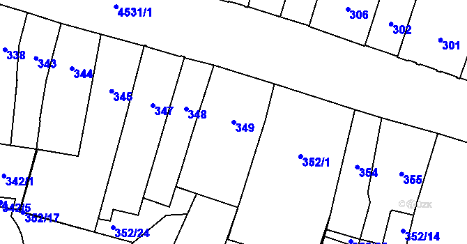 Parcela st. 349 v KÚ Teplice, Katastrální mapa