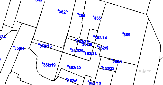 Parcela st. 352/9 v KÚ Teplice, Katastrální mapa
