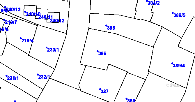 Parcela st. 386 v KÚ Teplice, Katastrální mapa
