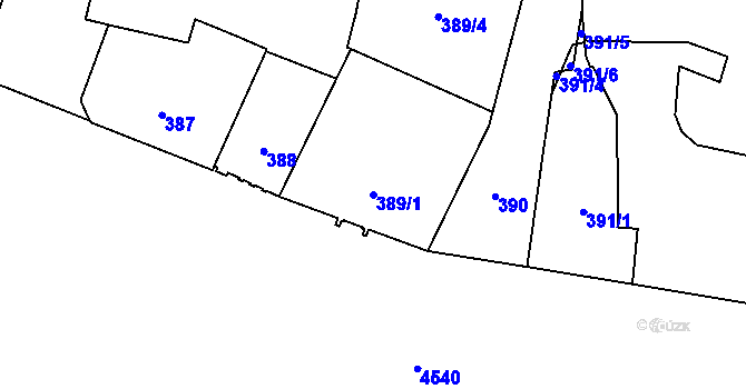 Parcela st. 389/1 v KÚ Teplice, Katastrální mapa