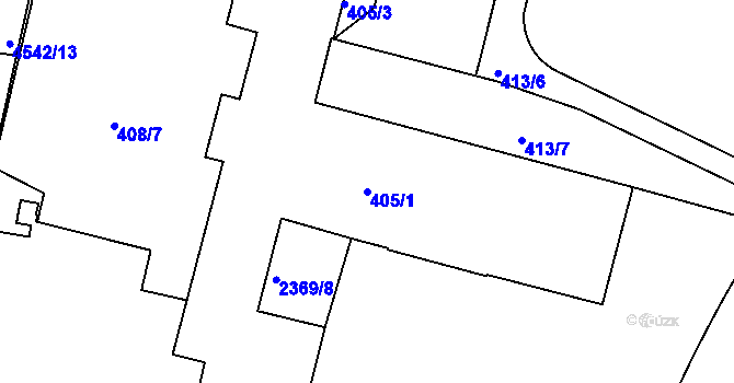 Parcela st. 405/1 v KÚ Teplice, Katastrální mapa