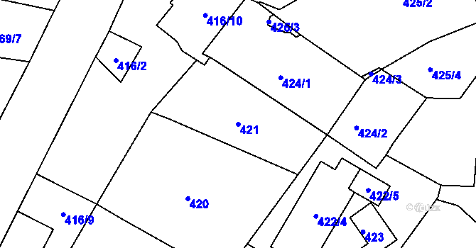 Parcela st. 421 v KÚ Teplice, Katastrální mapa