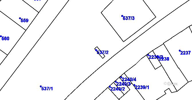 Parcela st. 537/2 v KÚ Teplice, Katastrální mapa