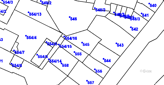 Parcela st. 545 v KÚ Teplice, Katastrální mapa