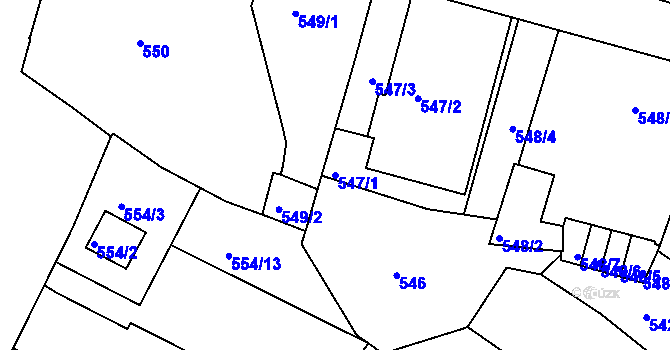 Parcela st. 547/1 v KÚ Teplice, Katastrální mapa