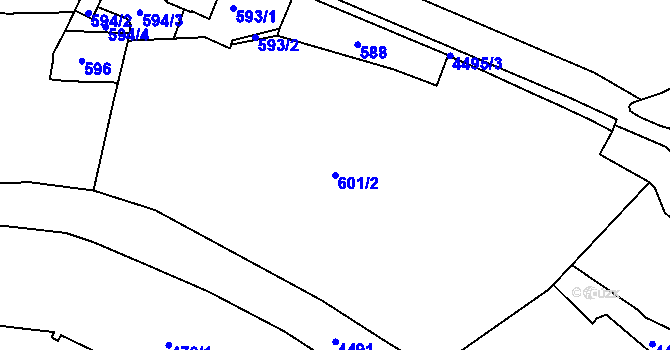 Parcela st. 601/2 v KÚ Teplice, Katastrální mapa