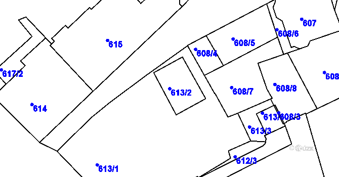 Parcela st. 613/2 v KÚ Teplice, Katastrální mapa