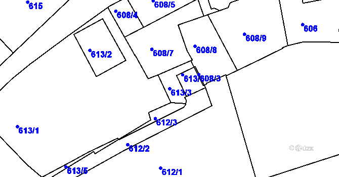 Parcela st. 613/3 v KÚ Teplice, Katastrální mapa