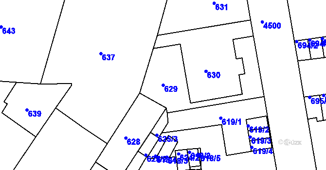 Parcela st. 629 v KÚ Teplice, Katastrální mapa