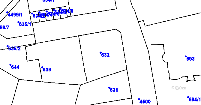 Parcela st. 632 v KÚ Teplice, Katastrální mapa