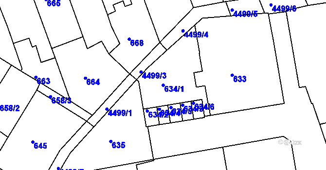Parcela st. 634/1 v KÚ Teplice, Katastrální mapa