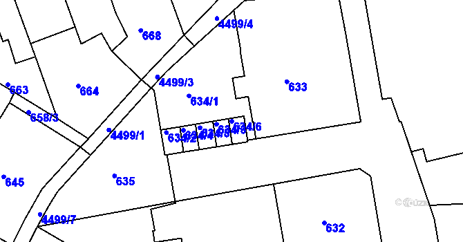 Parcela st. 634/6 v KÚ Teplice, Katastrální mapa