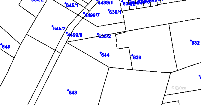 Parcela st. 644 v KÚ Teplice, Katastrální mapa