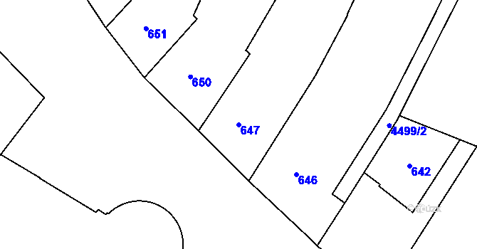 Parcela st. 647 v KÚ Teplice, Katastrální mapa