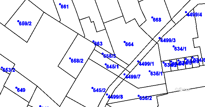Parcela st. 658/3 v KÚ Teplice, Katastrální mapa