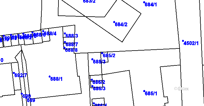 Parcela st. 685/2 v KÚ Teplice, Katastrální mapa