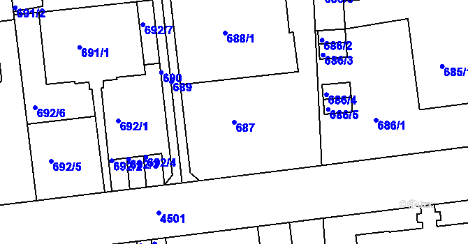Parcela st. 687 v KÚ Teplice, Katastrální mapa